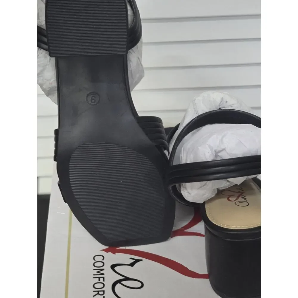 Mia Amore Striking Women's Heeled Sandals Black Retro NIB Size 9 Summer Business